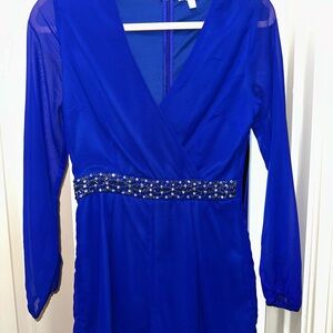 Elegant Blue Jumper with Beaded Waist